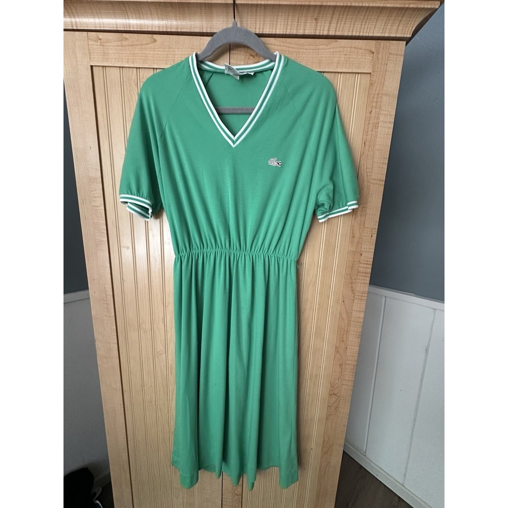Vintage David Crystal Lacoste Dress Preppy Green Tennis Golf USA Union Sz 12 MOD